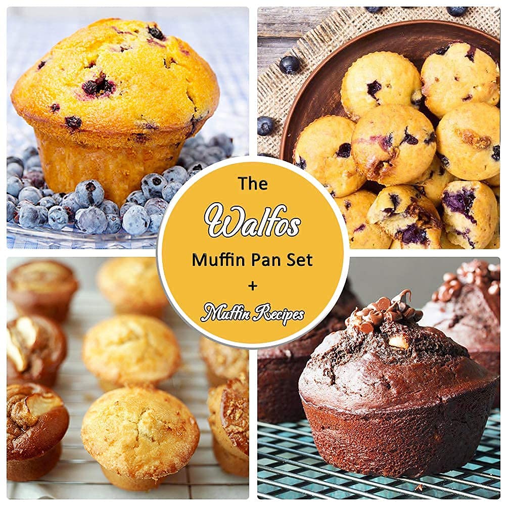 Walfos Silicone Muffin Pan - Cupcake Pans Set of 3, Including 24 Cups Mini Muffin Pans, 12 Cups Regular & 6 Cups Jumbo Muffin Pan, Pop Out Easily - BPA Free & Dishwasher Safe