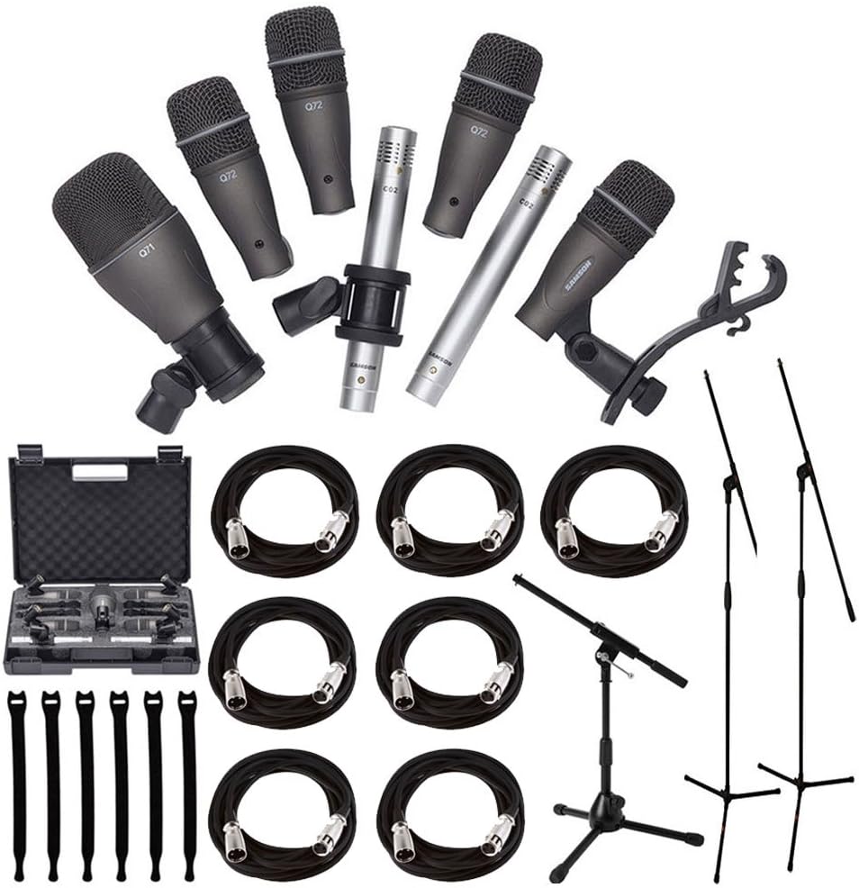 Samson DK707 7-Piece  Drum   Microphone   Kit  + Tripod Base Mic Boom Stand + Ultimate Low-Level Tripod Mic Stand + 7 XLR Mic Cables 20 ft.+ Strapeez, Black - Ultimate Accessory Bundle