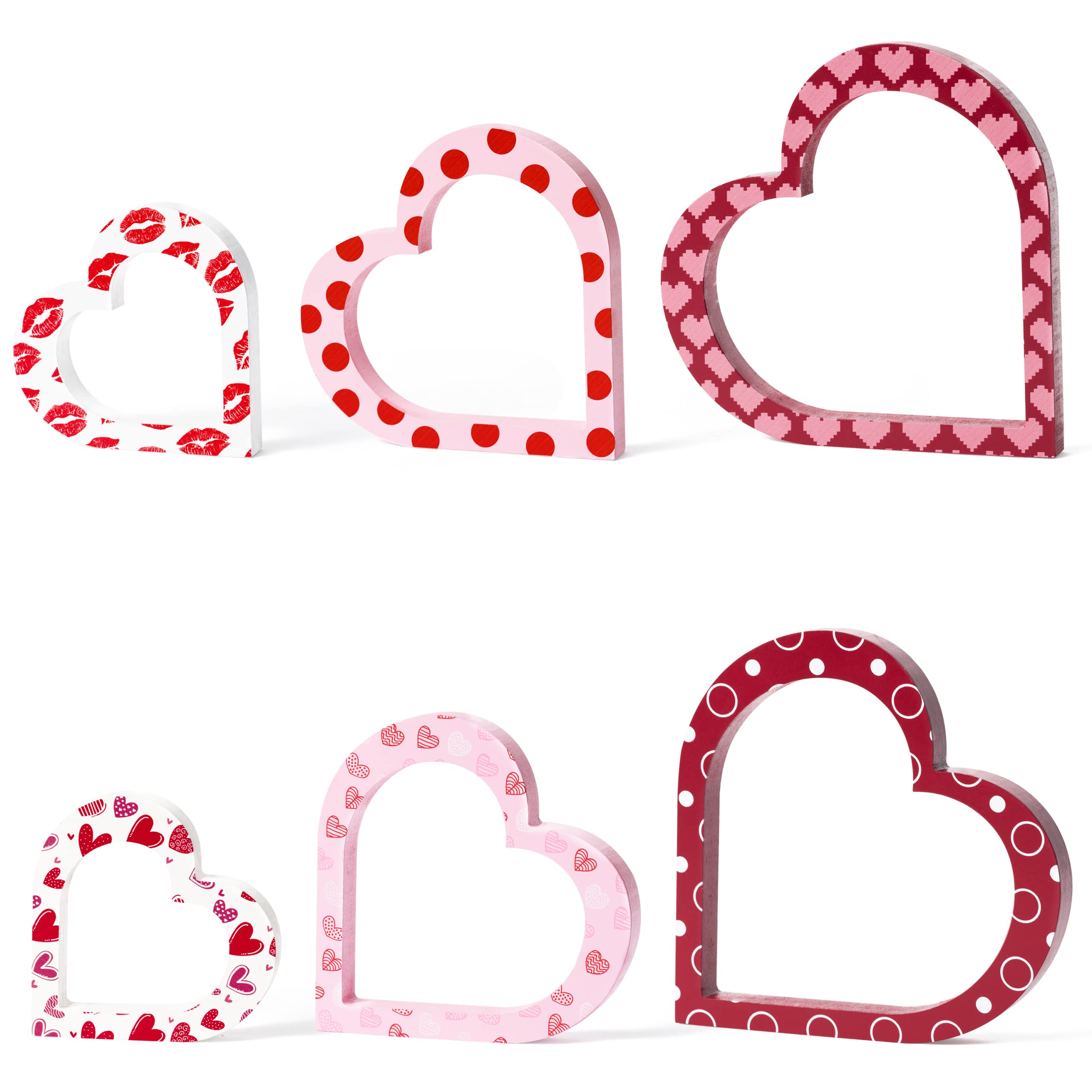 WATINC 3pcs Heart Wooden Signs, Sweet Love Table Decoration, Valentine Wood Tabletop Decor, Valentines Wedding Anniversary Party Tray Centerpiece for Valentine’s Day Home Kitchen Bedroom