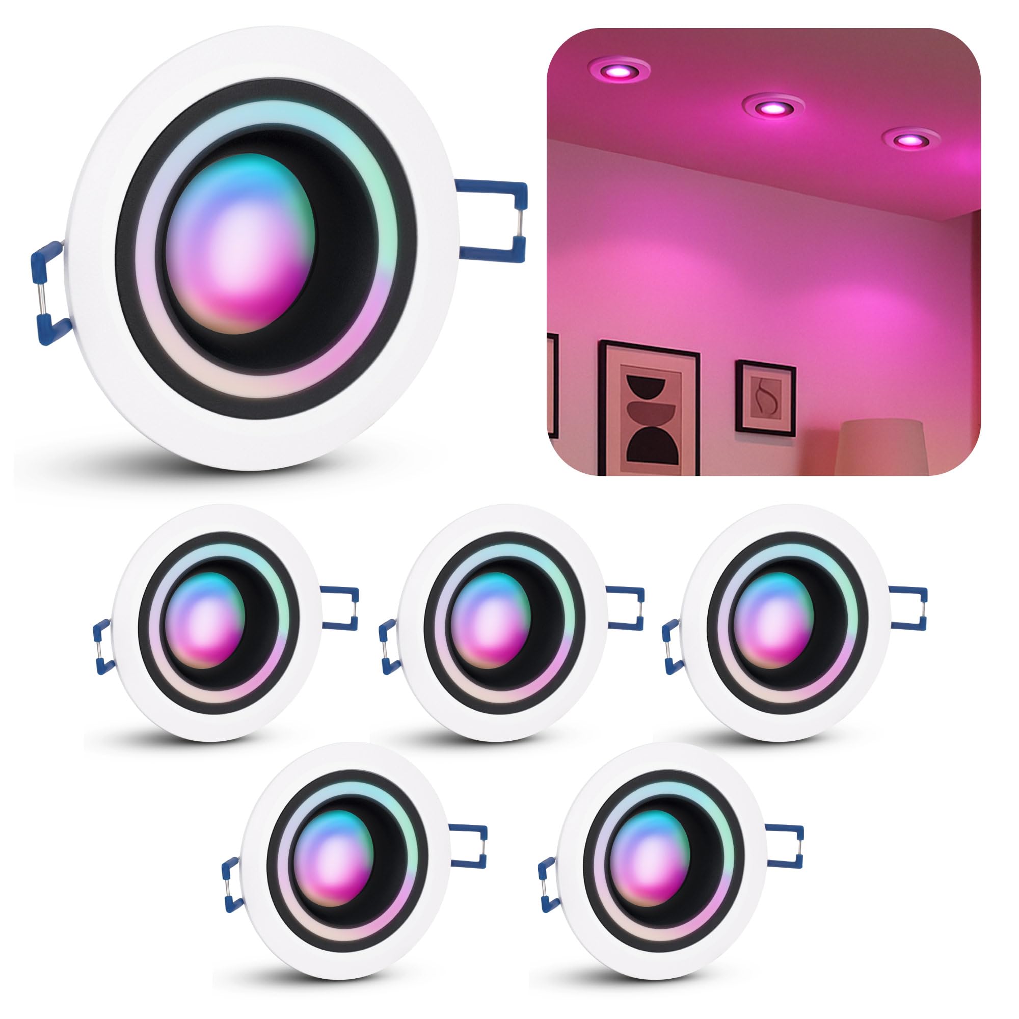SSC-LUXon 6x Smart LED Einbaustrahler MATAPO Spot mit GU10 Licht RGBW WLAN - App & Sprachsteuerung via Alexa, Google & Siri - Dimmbar, Farbauswahl & CCT