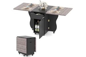 Giantex 3-in-1 Folding Dining Table for 4-6, 69-Inches Drop Leaf Kitchen Table with 2 Drawers and 2 Cabinets, Lockable Wheels