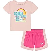 Under Armour Girls' 2-piece Short Sleeve Tee and Shorts Set, Lightweight and Comfortable, Prime Pink Baby, 2T