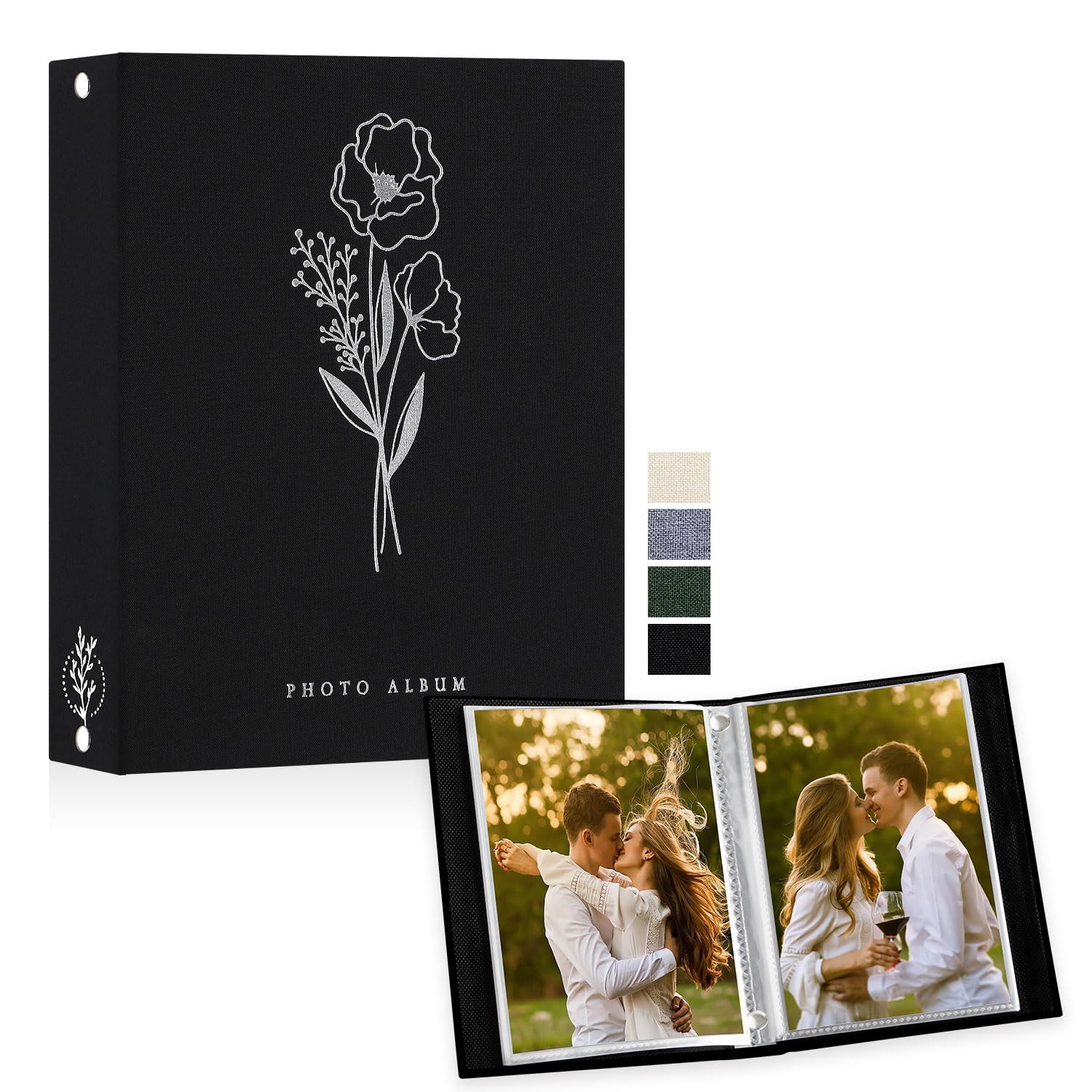 Lanpn Photo Albums A5 50 Photos, Linen Cover Acid Free Pocket Photo Book Picture Album Holds 50 Portrait Only A5 Picture (Black,15x21 cm)