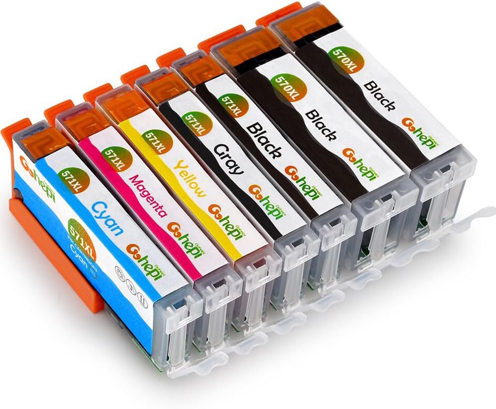 Gohepi Compatible Cartridge Replacement for Canon PGI-570XL CLI-571XL Ink Cartridges (Including Gray), 1 Set+1 Black Compatible with Canon PIXMA MG7750 MG7751 MG7752 MG7753 MG7700