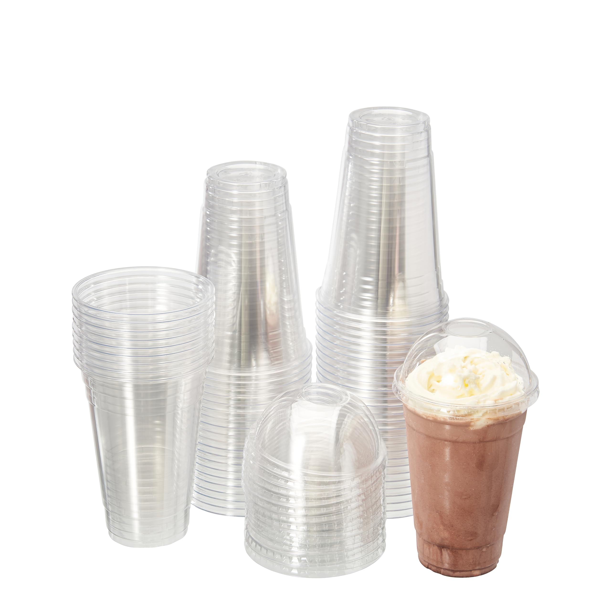 Photo 1 of [ 80 Sets-20 oz.] Plastic Cups With Dome Straw Slot Lids PET Crystal Clear Disposable Togo Cup BPA Free For Party Ice Cold Drinks Coffee Tea Parfait Dessert Smoothie Bubble Boba Fruit Milkshake Slush