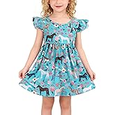 Toddler Girls Dress Baseball Hearts Print Dresses Flutter Sleeve 2-8Y