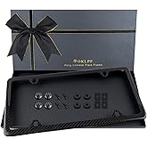 OKLPF Real Carbon Fiber License Plate Frame 1 Pack,Handcrafted Real Carbon Fiber Cloth Wrapped Holder,Slim Black Stainless Steel Car Tag Cover 4 Hole with Screw Cap, Washer,Screw