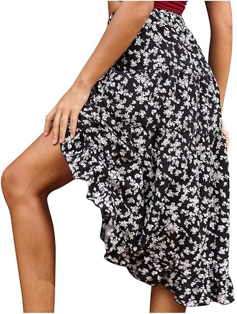 Amazon Co Jp Henssaoppファッション女性カジュアルプリントフリルaラインプリーツlrregularショートスカート スカート ラップスカート ロング ショートスカート ワンピース レディース チュニック膝丈 セクシー 美脚 美尻 着痩せ 通勤 通学 春 秋 冬 夏 ホビー