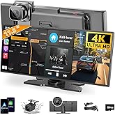Largest 11.5 inch Wireless CarPlay Screen for Car, A-pple CarPlay & Android Auto HD Touchscreen with 4K Dash Cam/1080P Backup Camera/Navigation/Bluetooth/Voice Control/FM/Mirror Link,for All Vehicles