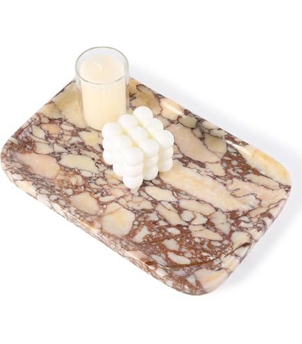 MULWR Natural Marble Bathroom Tray 12x8 Inch - Vanity Organizer For Countertop, Non-Ceramic, Easy Clean Pink Stone Tray