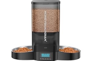 HoneyGuaridan 5L Automatic Cat Feeder for Two Cats, Cat Food Dispenser with Stainless Steel Bowl,Timed Cat Feeder Programmable 1-6 Meals Control, Dual Power Supply,Desiccant Bag,10s Meal Call