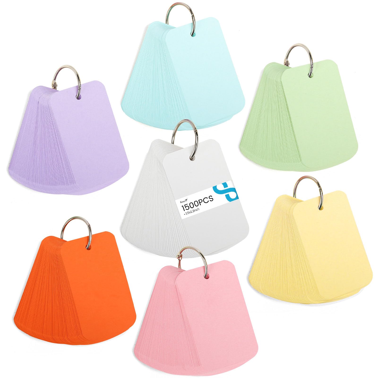 Photo 1 of Koogel 1500PCS Colored Index Cards with Binding Rings Bulk, 2.2 x 3.5 Inches Blank Flash Cards Bulk, Easy Flip Portable Small Notecard Memo Scratch Pads for Studying School Supplies College, 7 Colors