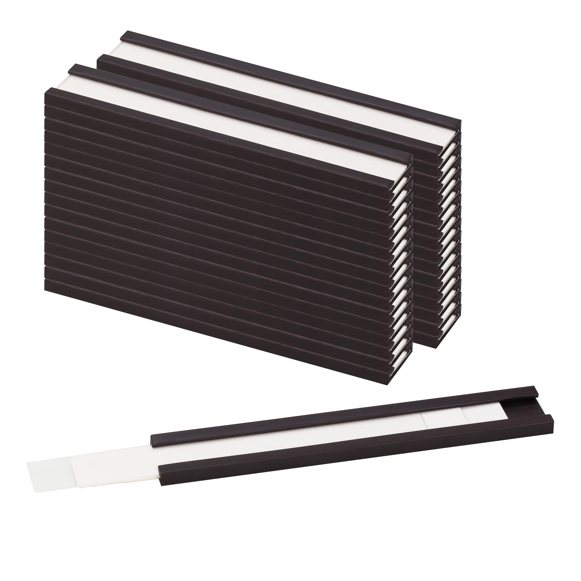 LLPT Magnetic Label Holder | 12.7MM x 76MM | Pack of 26 with Paper Inserts and Plastic Protectors | Mess Free Reusable for Shelf White Board Toolbox Metal Wall Cabinet Drawer (MH30526)