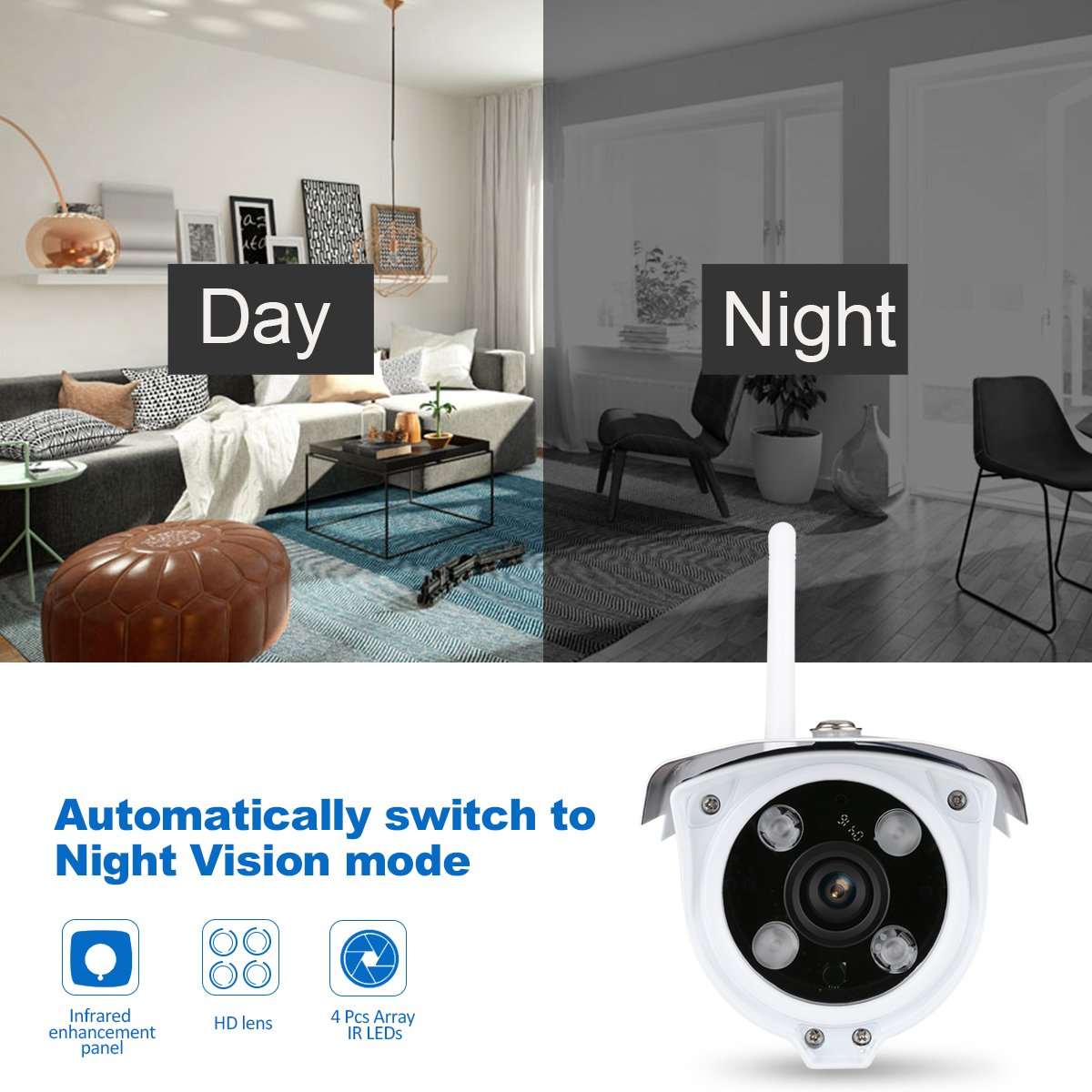 Sricam Wireless IP Camera 720P Outdoor Security Camera H.264 ONVIF IR-CUT with Automatic Night Vision Support IOS and Android System/Remote View/Motion Detection