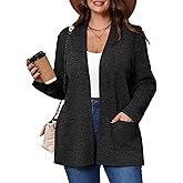 AusLook Women's Plus Size Lightweight Open Front Cardigan Long Sleeve Sweater Cover Ups Shrugs Jacket Shawls and Wraps Kimono