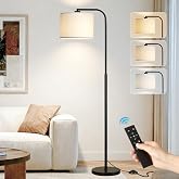 Arc Floor Lamp with Remote and Dimmable Black Floor lamps for Living Room | Modern Tall Standing Lamp for Bedroom Corner and Office wiht Adjustable Hanging Drum Shade Over Couch Arched Reading Light