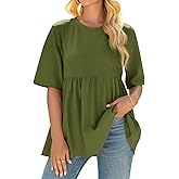 Cicy Bell Womens Summer Babydoll Tops Oversized Short Sleeve Crewneck T Shirts Peplum Casual Loose Blouse