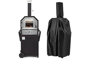 HOMREST Propane 12" Pizza Oven Outdoor, Gas BBQ Grill 2-in-1 with Waterproof Cover, 14,000BTU Freestanding Vertical Barbecue Grill, Pizza Maker with Wheels for Outside Camping Backyard Party