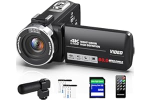 Peryoua Camcorder Video Camera 4K HD 80MP Vlogging Camera for YouTube IR Night Vision Camera 18X Digital Zoom 3.0 IPS Screen Video Recorder with 32GB SD Card, 2 Batteries, Remote Control