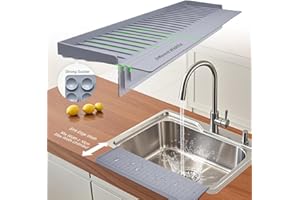 BUQ Silicone Sink Edge Protectors for Kitchen Sink, Non-Slip Splash Guard with Suction Cups，8° Drainage Slope & Heat-Resistant, Universal Fit for Steel, Quartz, Marble Countertops (Gray)