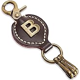 TSUI CHAN Initial Letter Keychain Brown Leather Alphabet Keychain with Easy Clasp, Key Car Key Bag Key Ring for Women Mens
