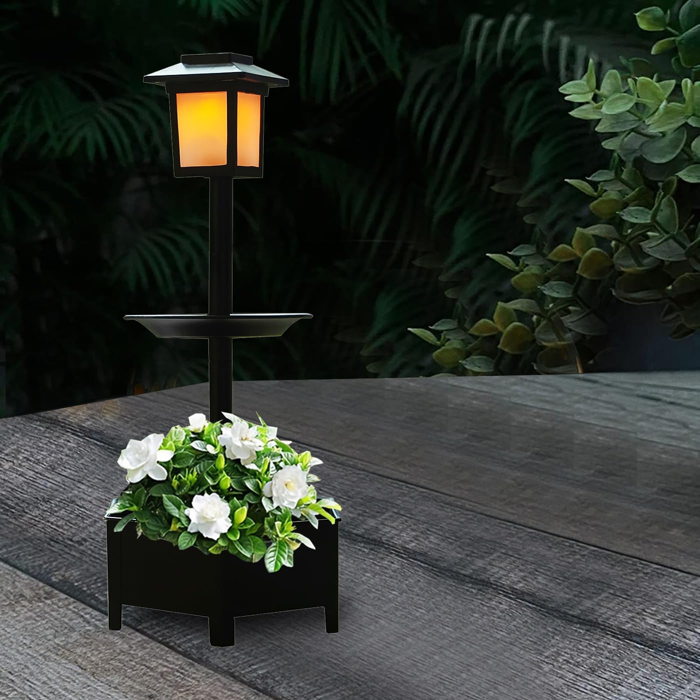 Photo 1 of 17.5'' Solar Floor Lamp with Planter & Bird Feeder (3-in-1 Design) - IP44 Waterproof, Warm White 3000K, Auto On/Off - Easy Install for Garden, Patio, Yard Decor