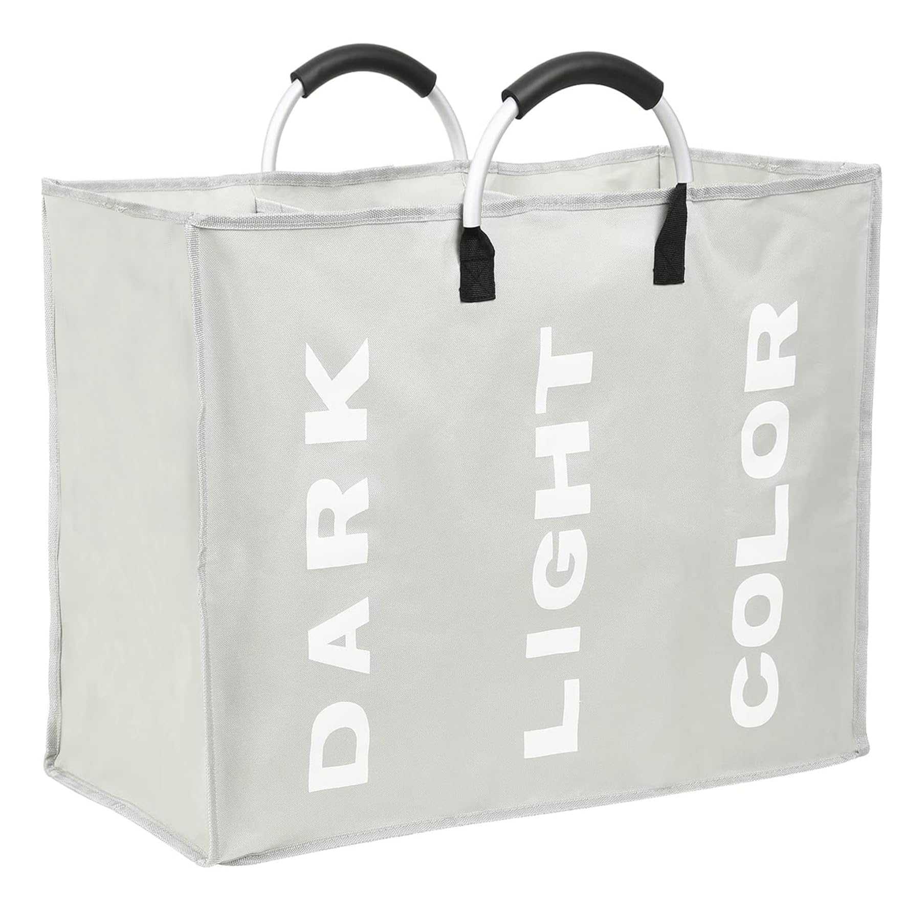 Easy Funny 3 Section Laundry Basket Dark Light Color Canvas Storage Washing Hamper Bin (Light Grey)