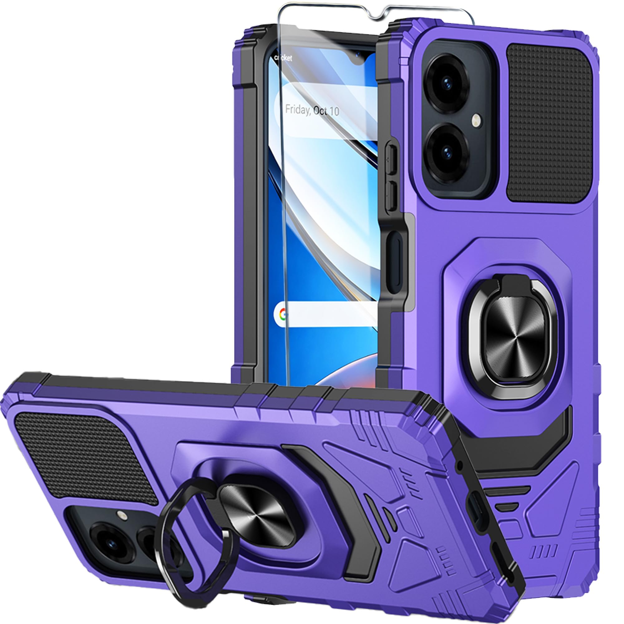 Mocotto for Cricket Icon 2026 Phone Case/AT&T Propel 3 5G Case with Tempered Glass Screen Protector,Military Grade Heavy Duty Shockproof Protective Cover,with Ring Kickstand (Purple)