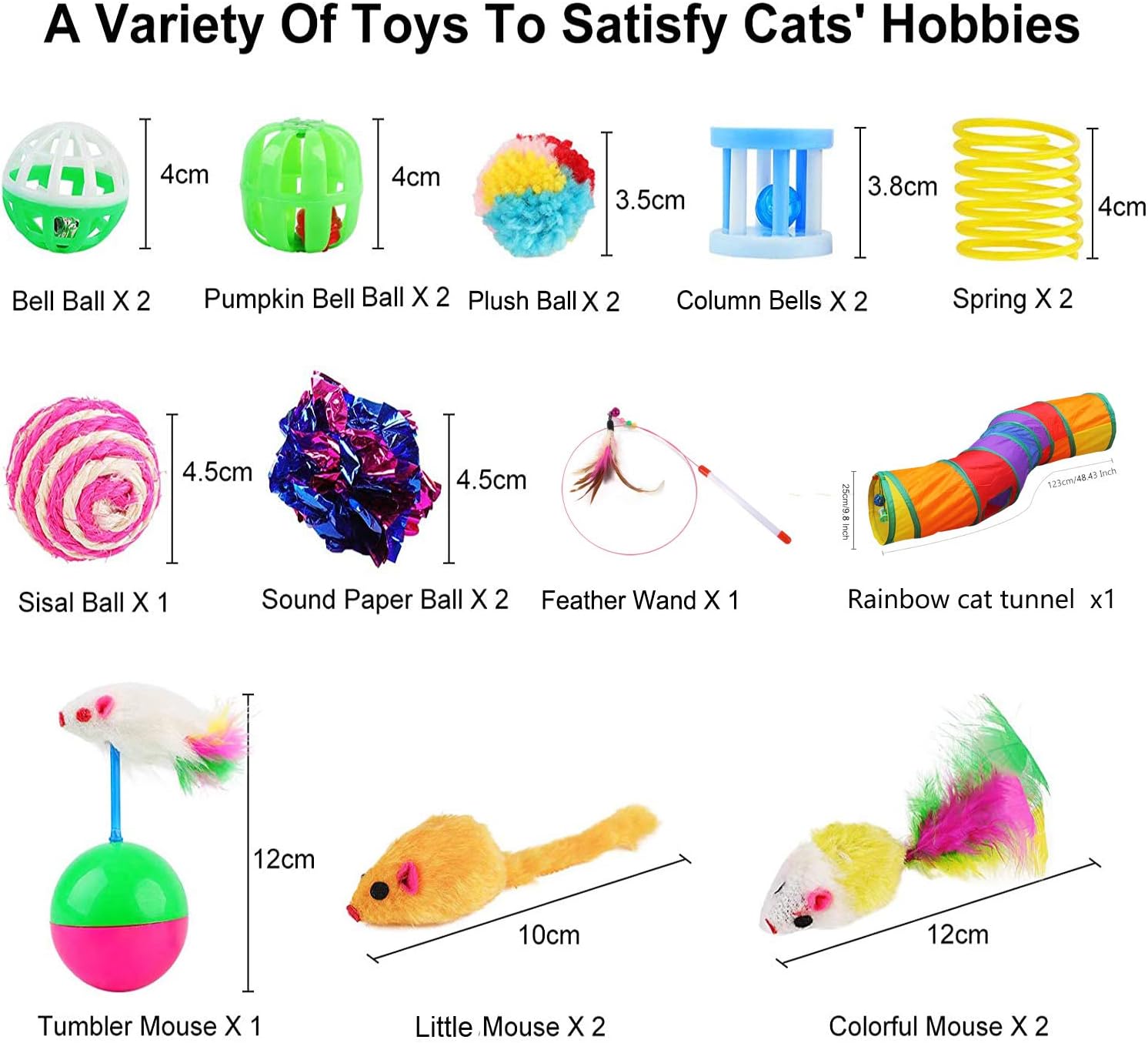 Wefine 20 Pcs Cat Toys, Kitten Toys for Indoor Cats Cat Tunnel Interactive Feather Teaser Wand Ball Toy Set for Kitty and Cats - Image 4