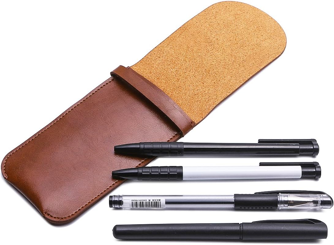 Shuxy Leather Pen Case Holder Handmade Fountain Multi Pens Pouch Soft Pen Protective Sleeve Cover for Ballpoint Pen, Stylus Touch Pen - Brown