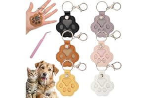 WATNTOW Pet Memorial Gifts, 6PCS Personalized Pet Fur Keepsake, Cute Pet Paw Shaped Leather Keychain, Dog Hair Collector Keyc