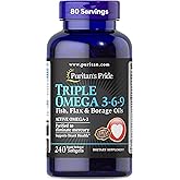 Puritan's Pride Premium Triple Active Omega 3-6-9 Fish, Flax, and Borage Oils, Dietary Supplement for Heart, Joint, and Cellular Health Support, 240 Rapid Release Softgels