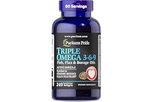 Puritan's Pride Premium Triple Active Omega 3-6-9 Fish, Flax, and Borage Oils, Dietary Supplement for Heart, Joint, and Cellular Health Support, 240 Rapid Release Softgels