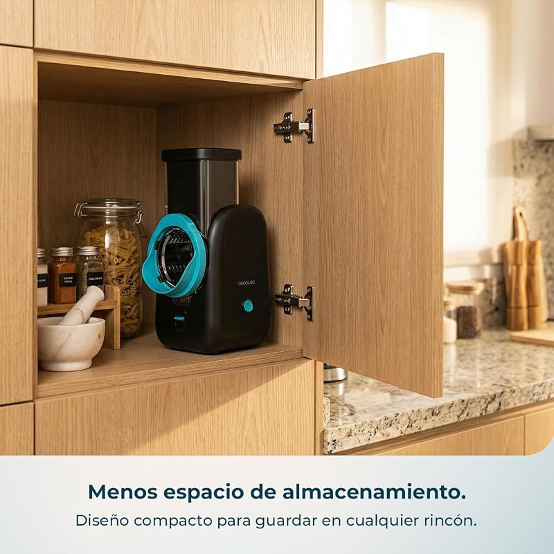 Cortador de Legumes Elétrico - Máquina de Saladas - Total Blade totalmente preto. Processador de alimentos, 4 cilindros intercambiáveis, cortes, grelhas e folhas, destacáveis, compactos, saladas em segundos