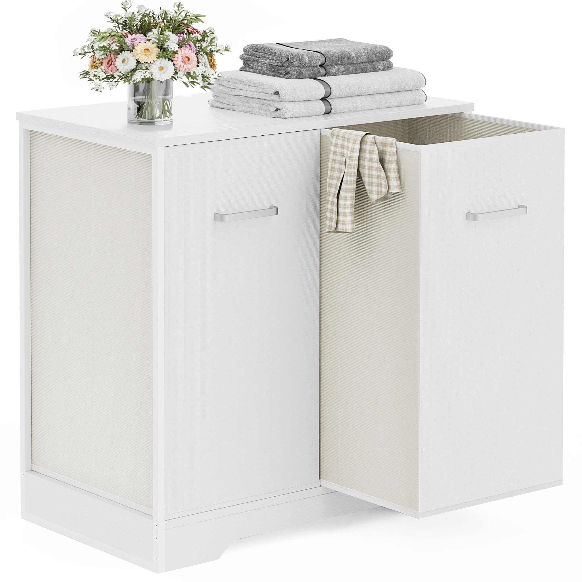 Photo 1 of **********MISSING PARTS*******
Double Pull-Out Laundry Hamper Cabinet; 120L Laundry Basket for Bathroom,Laundry Room; Laundry Sorter with 2 Pull-Out and Removable Bags