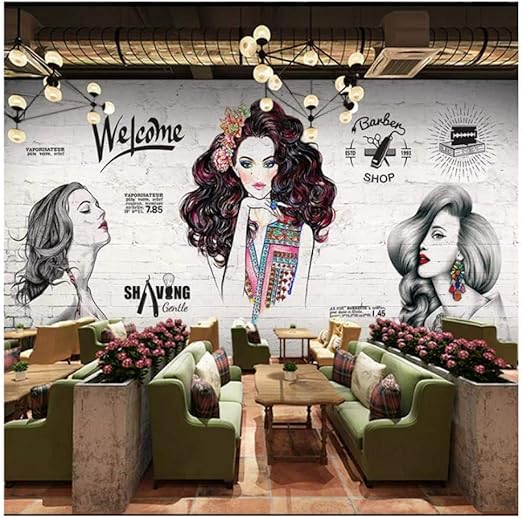 Vintage Barber Shop Mural Wallpaper Hair Salon Wall Wall