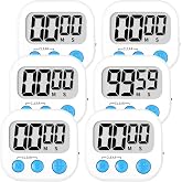 ZILLEEN Digital Kitchen Timers for Cooking Kids White 6 Pack | Strong Magnetic, Large Screen, Big Button, Timers for Kids Classroom Cooking Egg Teacher Exercise Study