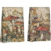 2 Pcs Vintage Mushroom Kitchen Towels, Botanical Decorative Absorbent Microfiber Dish Cloth Tea Towel, Waffle Soft Hand Towels for Farmhouse Home Bathroom Kitchen Decor, Mushroom Gifts