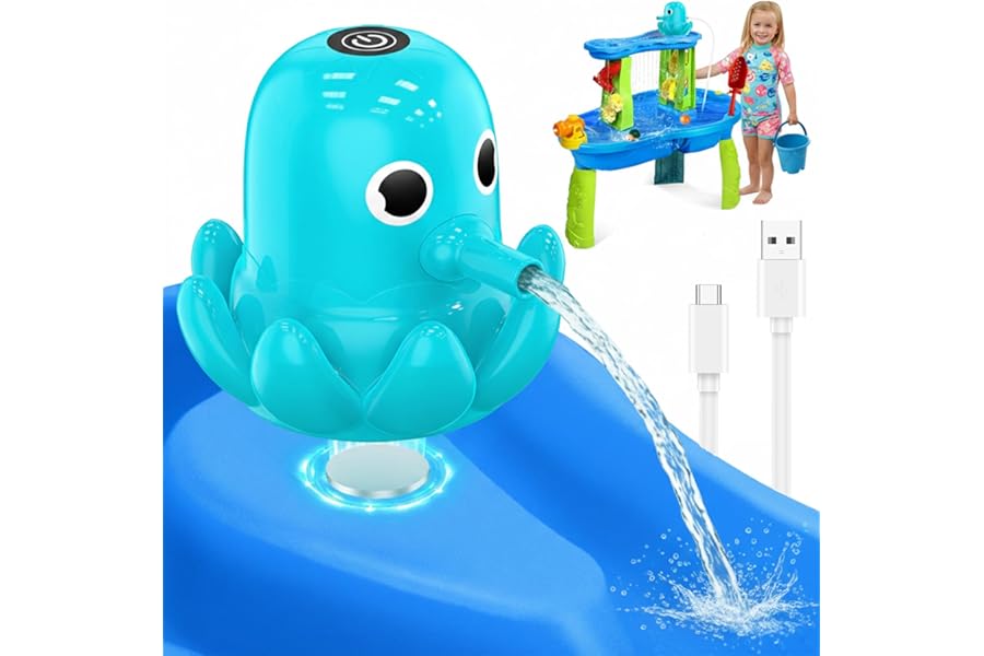 Water Table Pump, Continuous Flow Rechargeable Magnetic Octopus Pump, Battery Powered No Drill Installation, Non-Stop Fun Summer Outdoor Water Toys, Water Play Accessories for Kids Toddlers, Green
