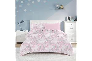 Mooreeke Tie Dye Kids Comforter Bed Set Twin Size for Girls, 5 Pieces Bed in a Bag with Shams, Sheet Set, Light Pink Round Flower Twin Soft Microfiber Kids Comforter Bedding Set