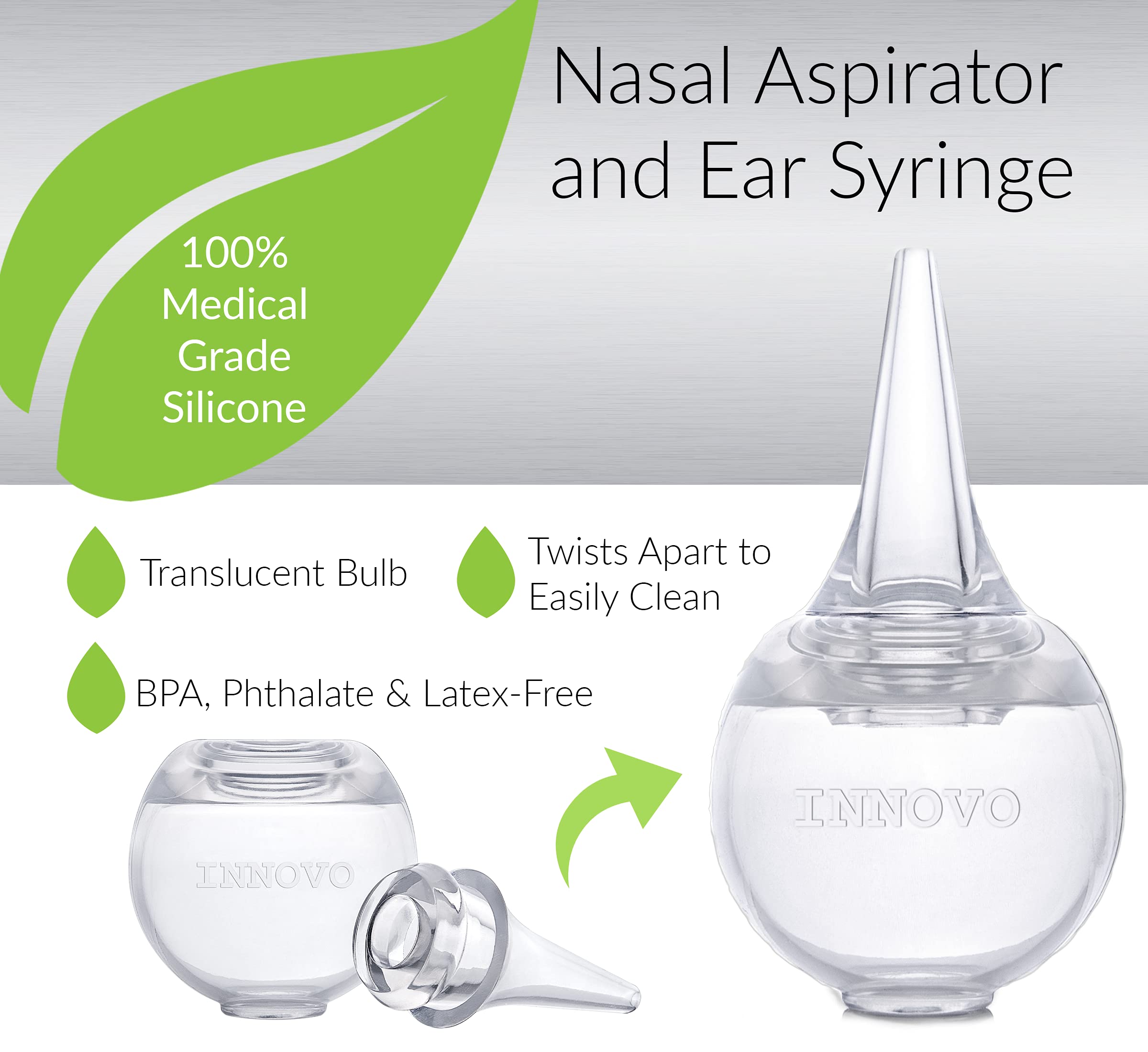 Innovo Ear Syringe and Nasal Aspirator and Touchless Forehead Thermometer Digital Bundle
