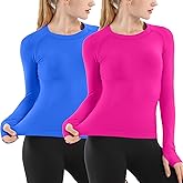 MathCat Seamless Workout Shirts for Women Long Sleeve Yoga Running Shirt Breathable Athletic Tops Slim Fit 2 Pack