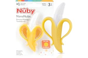 Nuby Nananubs Banana Massaging Teether – Baby Teething Toys 3 Months and Up, Silicone Teether for Sore Gums, Infant Toy, Baby Essentials, Brush, Travel Accessory, Gift for Babies