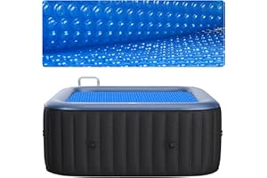 KETNET 7x7 Ft Solar Hot Tub Cover Spa Bubble Covers Blanket for 7 x 7 Foot Square Hot Tub SPA Bubble Wrap Small Pool Cover Protector, 15-Mil Circle Thermal Insulation Floating Blankets (84 x 84 Inch)