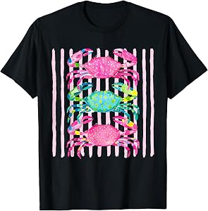 Funny Coastal Crab Beach Vibes Summer Vacation Girls Women T-Shirt