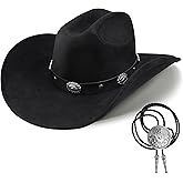 Cowboy Hats for Women and Men Cowgirl Hat Wide Brim Faux Suede Felt Western Hat with Bolo Tie for Cowboys and Cowgirls