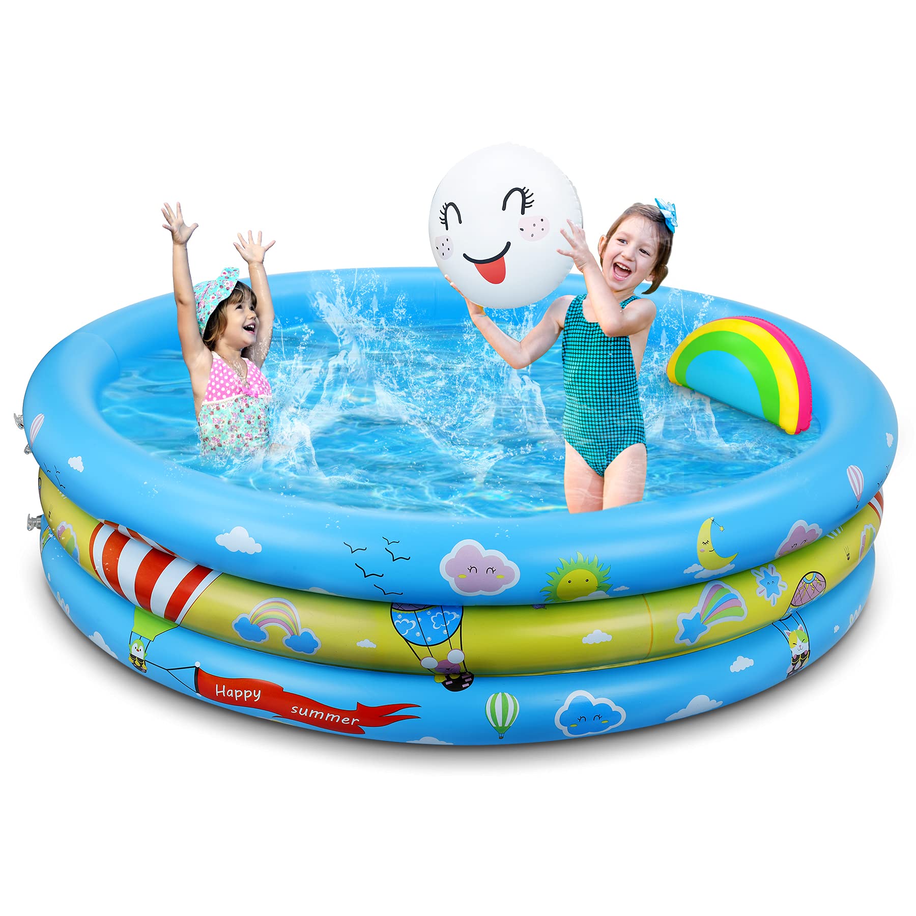 Jojoin Splash Pool, 125 CM Round with Two Inflatable Pillows, Kid's Swimming Pool for Indoor Outdoor Summer Fun