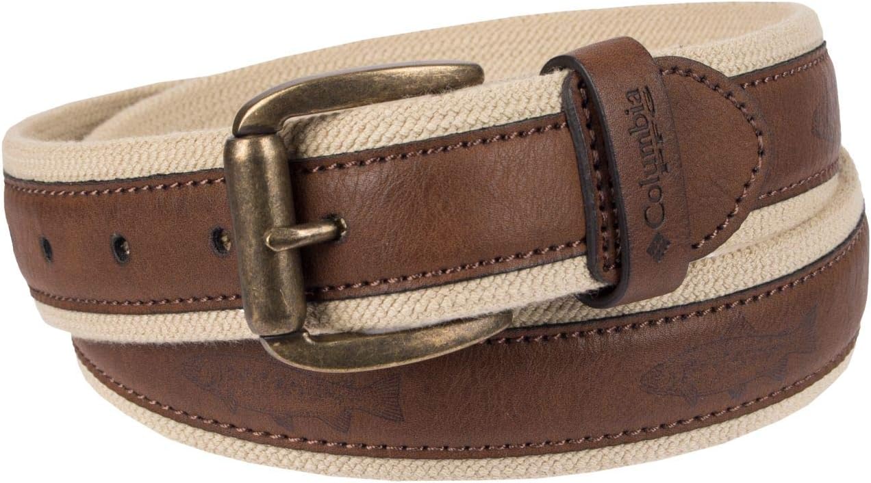 Columbia Men's Stretch Belt with Fish Embossed Overlay, Large, Khaki