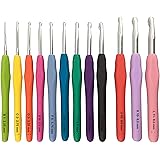 BeCraftee Crochet Hooks Kit - Set of 12 Extra-Long Crocheting Needles with Soft, Ergonomic Rubber Grips and 12 Hook Sizes - K