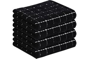 smiry 100% Cotton Terry Kitchen Towels, 4 Pack Ultra Soft and Absorbent Cleaning Dish Cloths, 13 x 28 inches Checkered Design